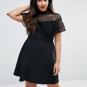 ASOS CURVE High Neck Dress with Lace Frill Detail
